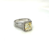 Cushion-Cut Yellow Beryl and 1. 1/84 CT. T.W. Diamond Frame Ring in White Gold - LA DIAMOND